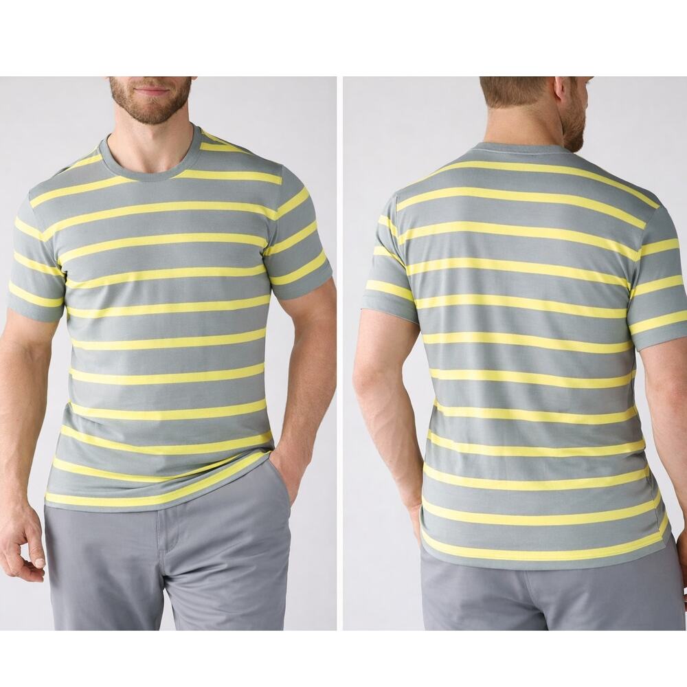 Lululemon Mens 5 Year Basic Striped Tee XL Gray Yellow Casual T-Shirt